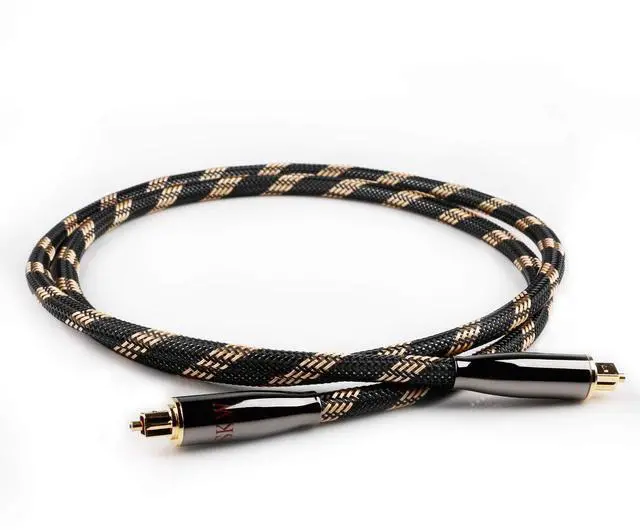 Main image of Optical Digital Audio Toslink Cable Home Theater Fiber Optic Male to Male Gold Plated S/PDIF Cables - Copper Connectors, High-Reinforced Transparent Polymer Core, Nylon Braided 16.4ft(5M)