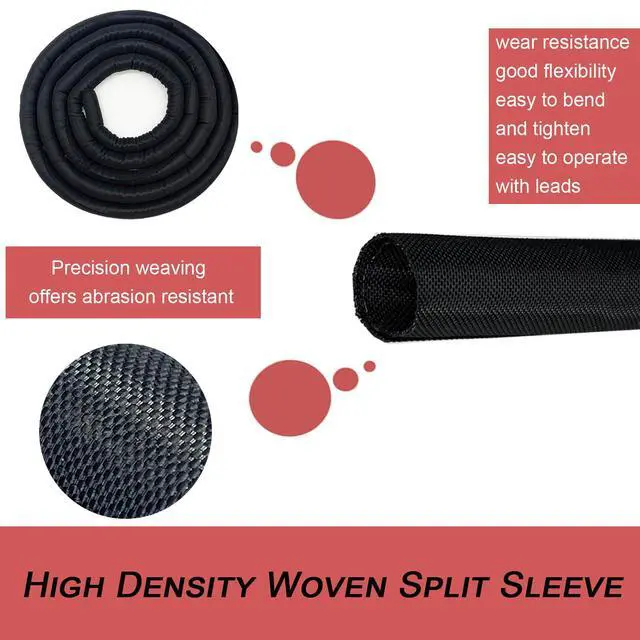 Alt view image 4 of 6 - Split Mesh Cord Sleeve Loom Tubing Cable Cover Braided Cable Management Auto Protective Wire Harness Wrap Self Wrapping Woven 1"-35ft