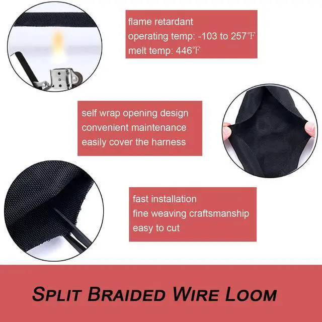 Alt view image 5 of 6 - Split Mesh Cord Sleeve Loom Tubing Cable Cover Braided Cable Management Auto Protective Wire Harness Wrap Self Wrapping Woven 1"-35ft