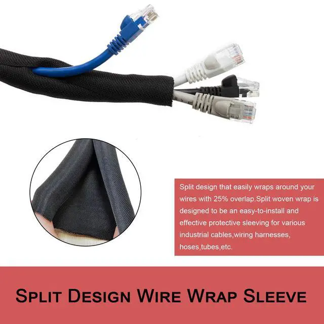 Alt view image 6 of 6 - Split Mesh Cord Sleeve Loom Tubing Cable Cover Braided Cable Management Auto Protective Wire Harness Wrap Self Wrapping Woven 1"-35ft