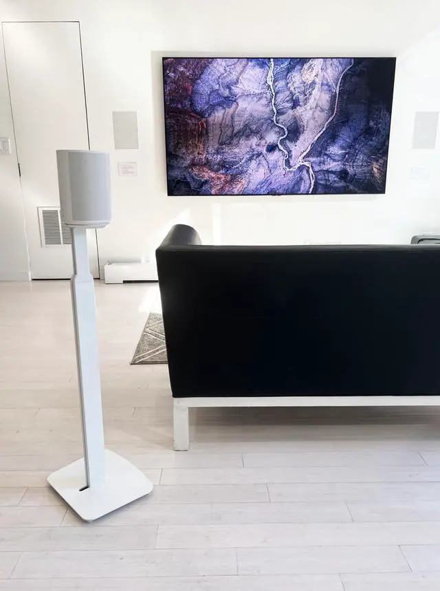 Alt view image 4 of 6 - Adjustable Floor Stand Mount Compatible with SONOS Era 100 and Era 100 SL | White Brackets | Adjustable from 27.6" - 50" | Pair (2-Pack)