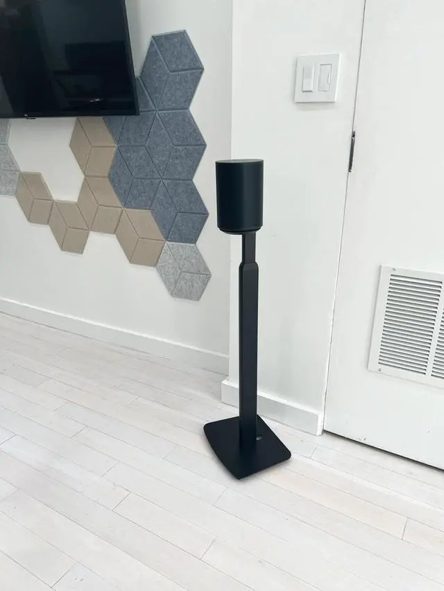 Alt view image 4 of 6 - Adjustable Floor Stand Mount Compatible with SONOS Era 100 and Era 100 SL | Black Brackets | Adjustable from 27.6" - 50" | Pair (2-Pack)