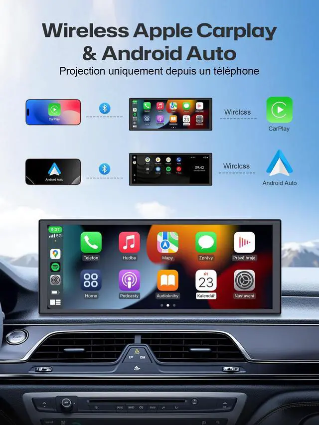 Alt view image 2 of 6 - V2 10.3 Inch Wireless CarPlay & Android Auto HD IPS Touch Screen 1920x720, Universal Fit, Plug and Play, Mirror Link, GPS, Loop Recording, Siri & Google Assistant, Adjustable Magic Stand