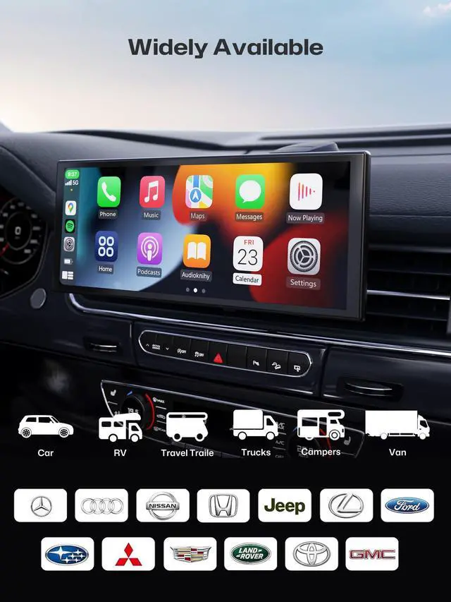 Alt view image 6 of 6 - V2 10.3 Inch Wireless CarPlay & Android Auto HD IPS Touch Screen 1920x720, Universal Fit, Plug and Play, Mirror Link, GPS, Loop Recording, Siri & Google Assistant, Adjustable Magic Stand