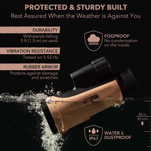 Alt view image 3 of 6 - 12x50 Monocular Telescope - FMC Fogproof, IP67 Waterproof Hand Held Telescope - BAK4 Phase and Dielectric Coated Prism - Adventure Accessories Set: Bag, Smartphone Adapter, Mini Tripod