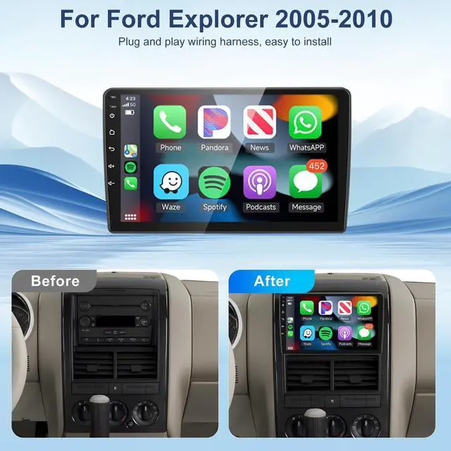 Alt view image 2 of 6 - 2+64G- for Ford Explorer 2005-2010 Car Radio with Wireless Carplay/Android Auto,Android Car Stereo 10.1 Inch Touch Screen GPS Navigation WiFi Bluetooth FM/RDS Mirror Link SWC Backup Camera