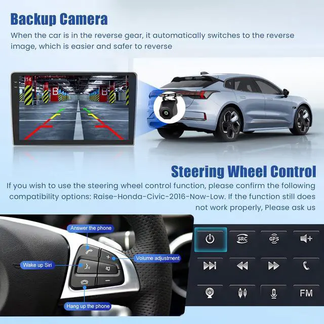 Alt view image 6 of 6 - 5Ghz WiFi 4G+128G Android 15 Car Radio for Honda Civic 2013-2017 Car Stereo with Wireless Carplay Android Auto,5.0 Bluetooth,Build-in EQ,9inch IPS Touchscreen,GPS,FM/RDS SWC AHD Backup Camera MIC