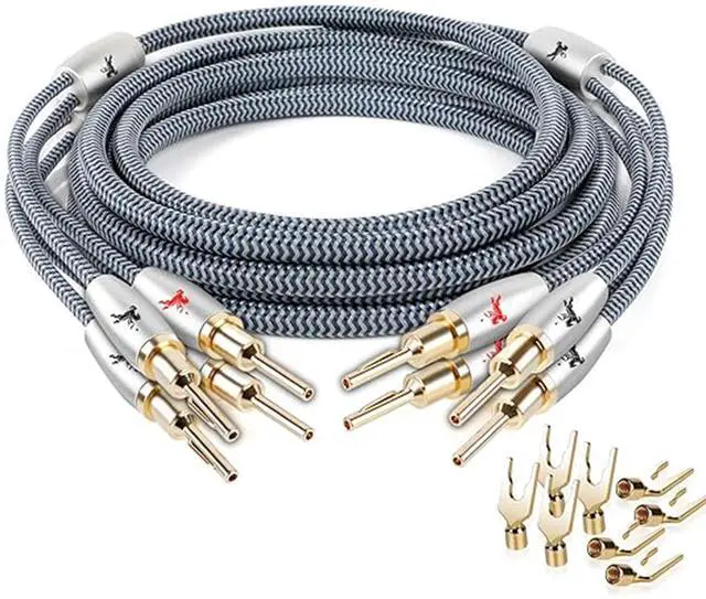 Main image of 14AWG Audiophile Speaker Cable with 4mm Banana Plugs, Double-Shielded & Cotton-Braided for Home Theater, Stereo Amplifier and Hi-Fi Speakers (9.84ft/3m)