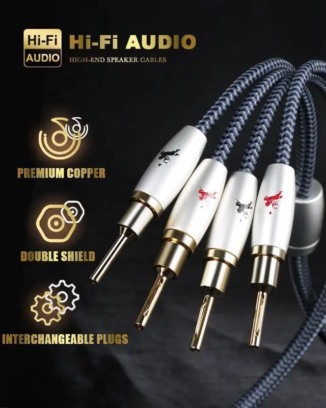 Alt view image 3 of 6 - 14AWG Audiophile Speaker Cable with 4mm Banana Plugs, Double-Shielded & Cotton-Braided for Home Theater, Stereo Amplifier and Hi-Fi Speakers (9.84ft/3m)
