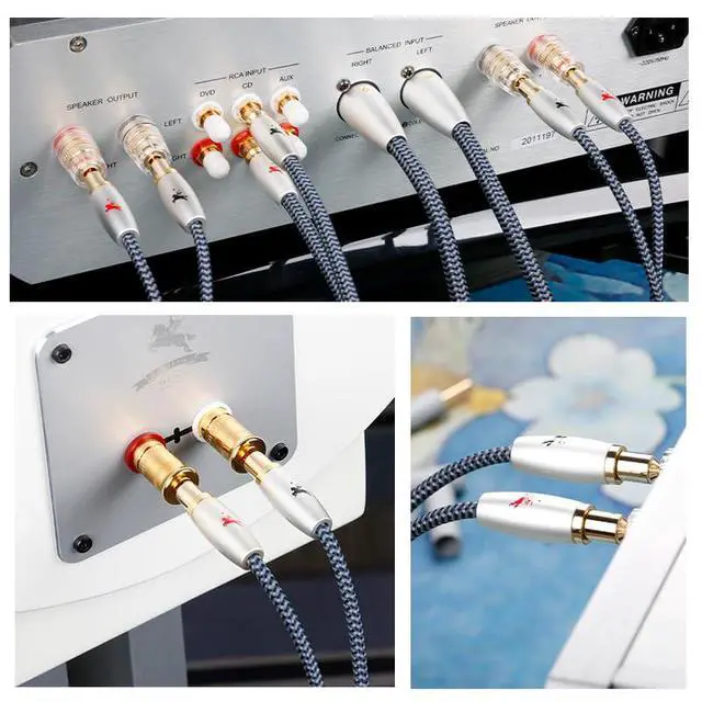 Alt view image 4 of 6 - 14AWG Audiophile Speaker Cable with 4mm Banana Plugs, Double-Shielded & Cotton-Braided for Home Theater, Stereo Amplifier and Hi-Fi Speakers (9.84ft/3m)