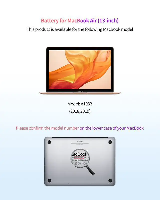 Alt view image 2 of 6 - Battery Replacement for MacBook Air A1932(Late 2018, 2019) 13-inch A1965 Battery