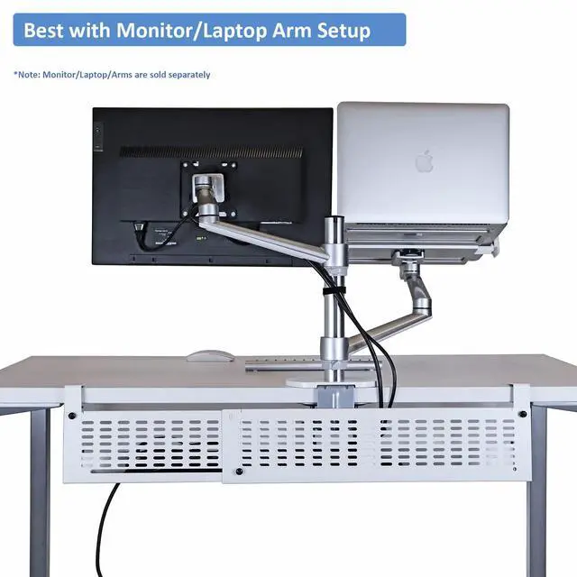 Alt view image 5 of 6 - Under Desk Cable Management Tray Kit - Horizontal Adjustable up tp 41 Desk Organizer Removable C Clamp Mount Reversiable Computer Cord Raceway and Modesty Panel for Large Table, White/Beige