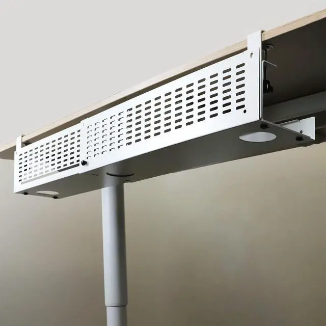 Alt view image 6 of 6 - Under Desk Cable Management Tray Kit - Horizontal Adjustable up tp 41 Desk Organizer Removable C Clamp Mount Reversiable Computer Cord Raceway and Modesty Panel for Large Table, White/Beige