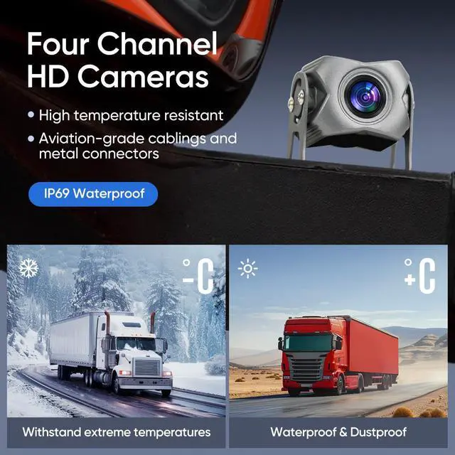 Alt view image 6 of 6 - 4-Channel 1080P Backup Camera for Truck/RV/Semi Trailer/Van/Cars 10.2inch Touch Monitor with DVR Recording/Playback/Bluetooth/FM Radio/Music/Video Player