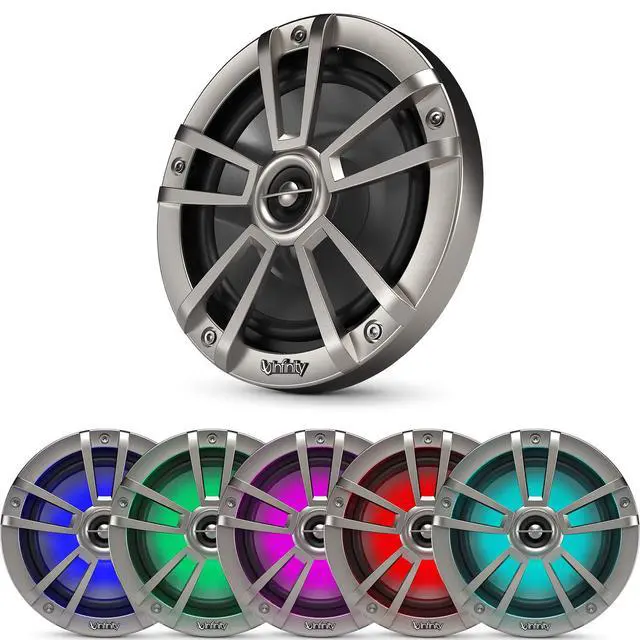Alt view image 2 of 3 - 4X Infinity Reference 6.5" Coaxial Waterproof Marine Boat LED Speakers - Titanium, with Enrock 16-G 50 Ft Tinned Wire