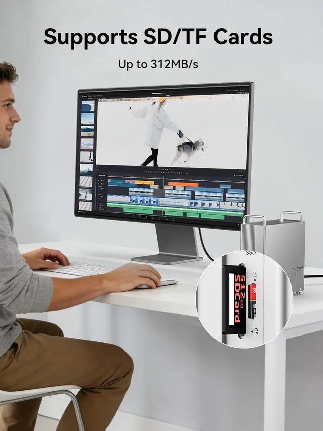 Alt view image 5 of 6 - 40Gbps Mac mini M1/M2/M2 Pro/2018 Intel Dock & Stand with NVMe SSD Enclosure, Aluminum Mac mini Hub, 4K60Hz HDMI, 2X10G USB A, 10G USB C, PD 30W, SD/TF 4.0, Desktop Space-Saving Workstation