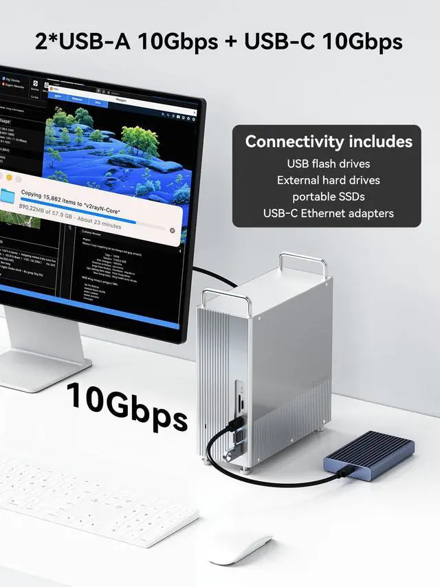 Alt view image 6 of 6 - 40Gbps Mac mini M1/M2/M2 Pro/2018 Intel Dock & Stand with NVMe SSD Enclosure, Aluminum Mac mini Hub, 4K60Hz HDMI, 2X10G USB A, 10G USB C, PD 30W, SD/TF 4.0, Desktop Space-Saving Workstation