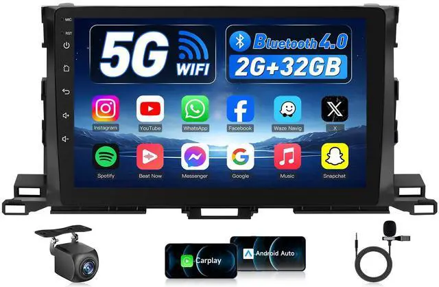 Main image of 4Core+32G ROM Car Radio for Toyota Highlander 2014-2019 CarPlay Android Auto: 5G WiFi Stereo 10.2 Inch Touch Screen 1280x800 IPS HD Touchscreen with GPS Navigation Bluetooth SWC FM Backup Camera