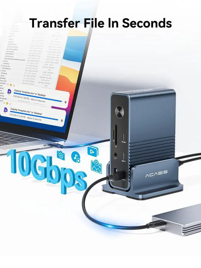 Alt view image 6 of 6 - USB C Docking Station Dual Monitor,15-in-1 Laptop Docking Station with 2*HDMI+DP,+ 2*USB3.1-10G+3*USB-A-5G+SD/TF+3.5MM Audio&MIC+Gigabit Ethernet, for Windows/Dell/HP/Lenovo