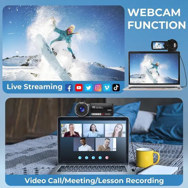 Alt view image 5 of 6 - Camcorder Video Camera 4K Ultra 80MP Vlogging Camera for YouTube IR Night Vision Camera 18X Digital Zoom 3.0 IPS Screen Video Recorder with 32GB SD Card, 2 Batteries, Microphone and Remote Control