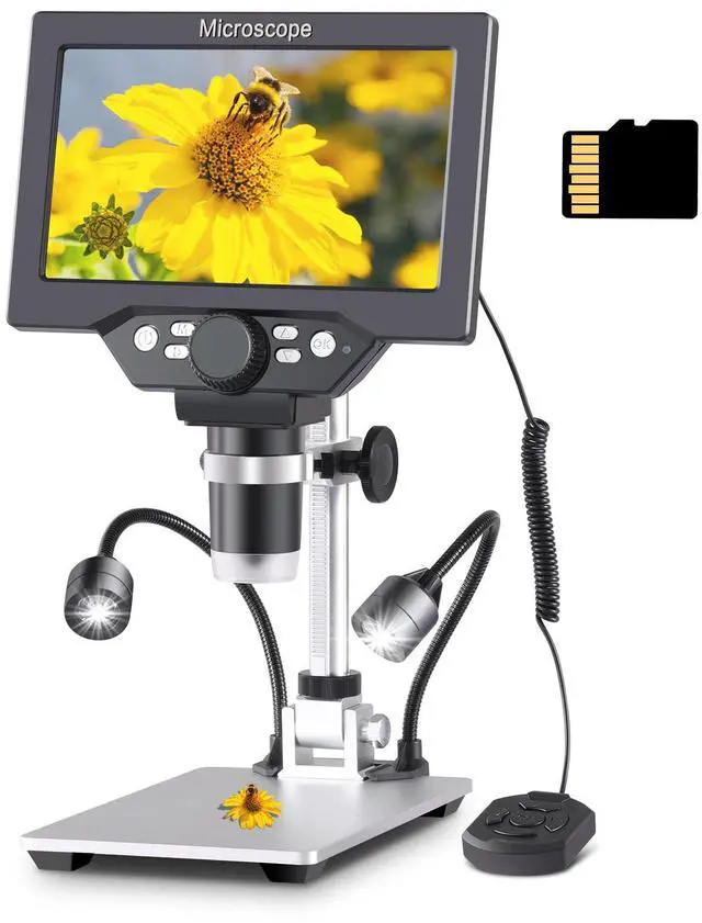 Main image of 7 inch LCD Digital Microscope with 32G TF Card, 12MP 1080P USB Microscope Camera with Remote Control, PC View, Fill Lights for Coin, Plant, Rock, Circuit Board