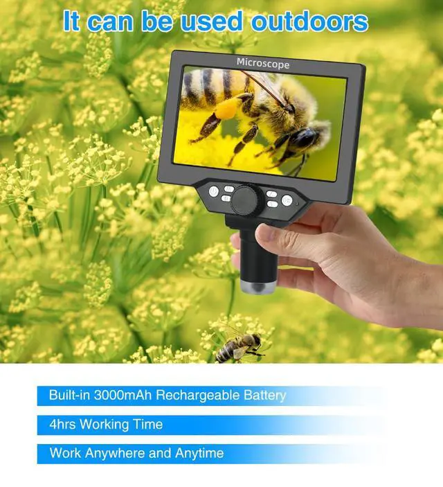 Alt view image 2 of 6 - 7 inch LCD Digital Microscope with 32G TF Card, 12MP 1080P USB Microscope Camera with Remote Control, PC View, Fill Lights for Coin, Plant, Rock, Circuit Board