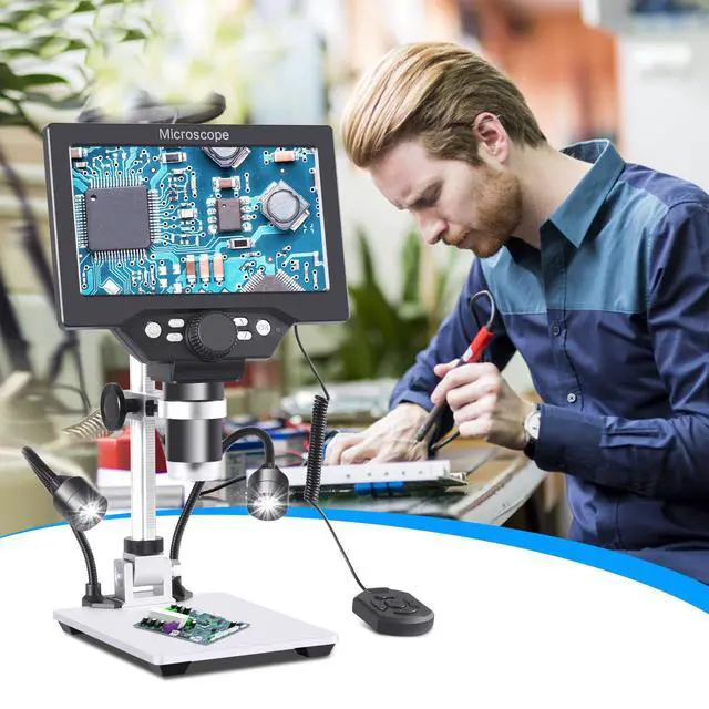 Alt view image 3 of 6 - 7 inch LCD Digital Microscope with 32G TF Card, 12MP 1080P USB Microscope Camera with Remote Control, PC View, Fill Lights for Coin, Plant, Rock, Circuit Board