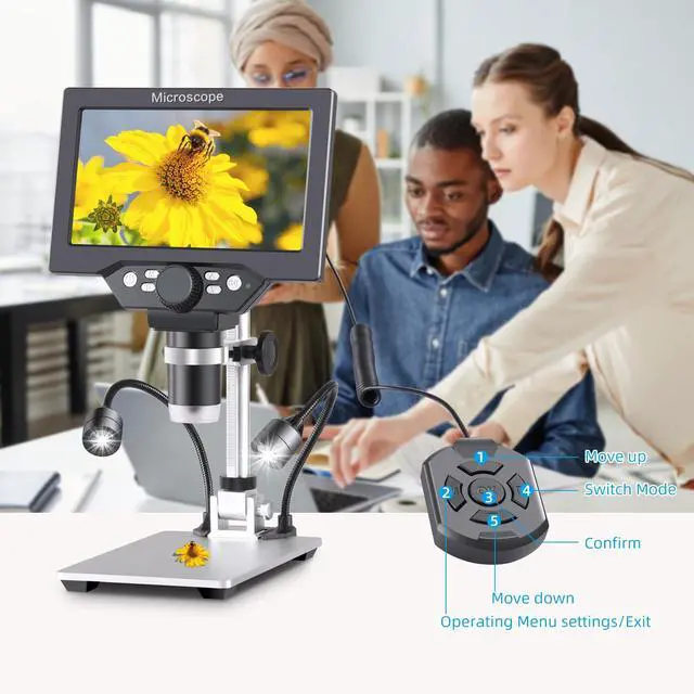 Alt view image 5 of 6 - 7 inch LCD Digital Microscope with 32G TF Card, 12MP 1080P USB Microscope Camera with Remote Control, PC View, Fill Lights for Coin, Plant, Rock, Circuit Board