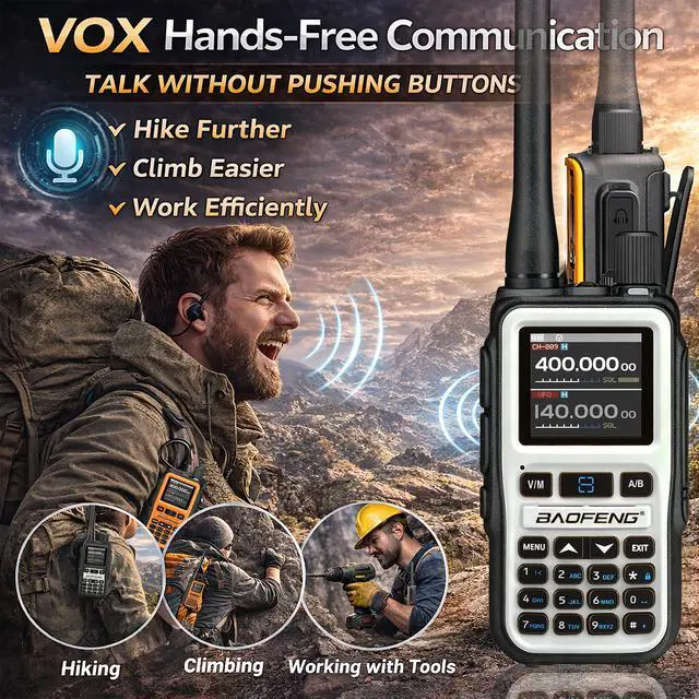 Alt view image 4 of 6 - UV-5R Mini Ham Radio Dual Band VHF/UHF Radio with Extra Battery Earpiece for Outdoor Work - Rechargeable USB-C Portable Radio for Hiking Backup High-Visibility Orange White