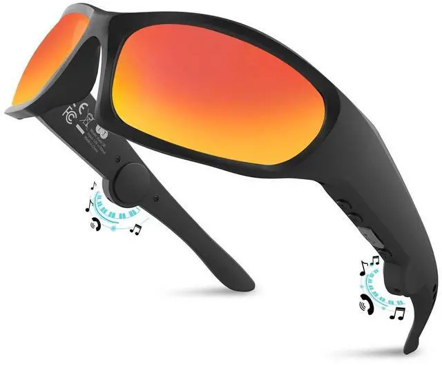 Main image of Bluetooth Glasses Audio Smart Glasses sunglasses for Men Women Built-in Speakers Mic UV Protection Voice Assistant (Red Lens)