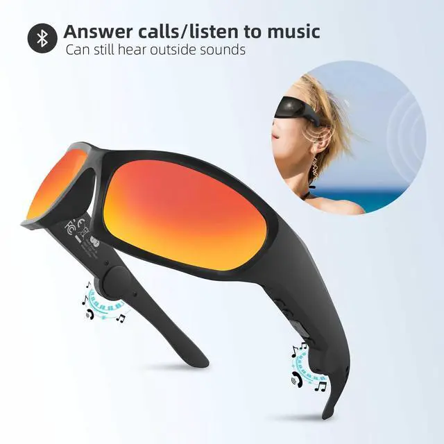 Alt view image 6 of 6 - Bluetooth Glasses Audio Smart Glasses sunglasses for Men Women Built-in Speakers Mic UV Protection Voice Assistant (Red Lens)