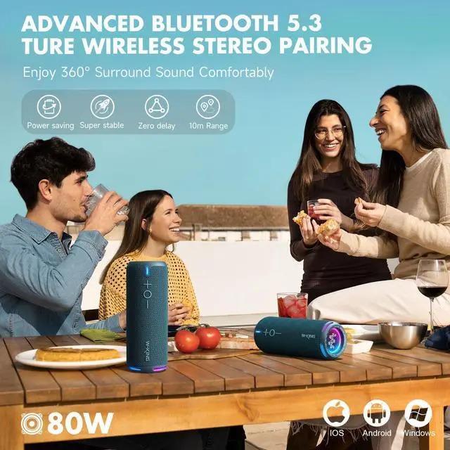 Alt view image 5 of 6 - Portable Bluetooth Speakers Loud, IPX7 Waterproof Outdoor Speakers Wireless, APP Customized EQ, Dual Voice Coil/Deep Bass, 360° Sound with Lights/V5.3/TF/AUX, 40W Party Boombox Shower Speaker