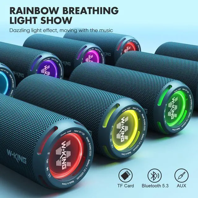 Alt view image 6 of 6 - Portable Bluetooth Speakers Loud, IPX7 Waterproof Outdoor Speakers Wireless, APP Customized EQ, Dual Voice Coil/Deep Bass, 360° Sound with Lights/V5.3/TF/AUX, 40W Party Boombox Shower Speaker
