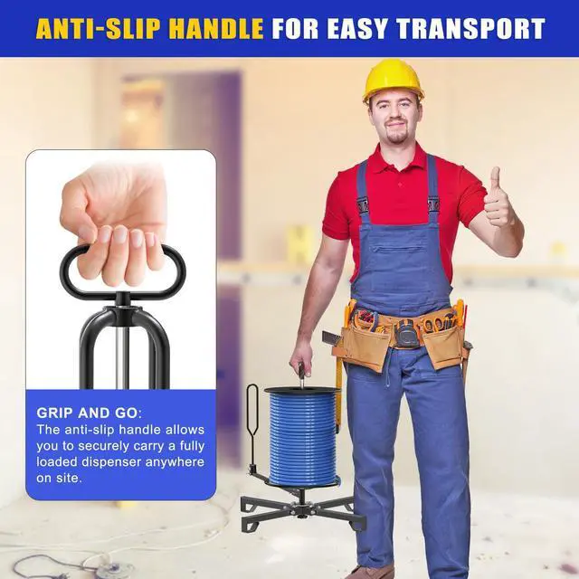 Alt view image 4 of 6 - Foldable Cable Dispenser, Floor or Stud Mounted Wire Spool Rack for 4-28 inch Reels, Portable Wire Rack Dispenser with Anti-Slip Handle for Electrical, Industrial & Retail Use