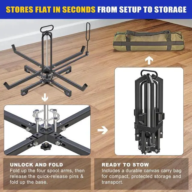 Alt view image 5 of 6 - Foldable Cable Dispenser, Floor or Stud Mounted Wire Spool Rack for 4-28 inch Reels, Portable Wire Rack Dispenser with Anti-Slip Handle for Electrical, Industrial & Retail Use