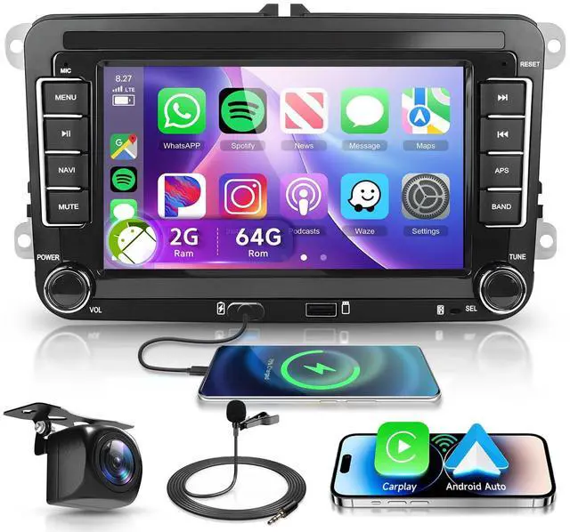 Main image of 2G+64G Android for VW Jetta Seat Passat Tiguan CC Golf Skoda Double Din Car Stereo with Wireless Carplay/Android Auto 7 Inch HD Touchscreen Head Unit
