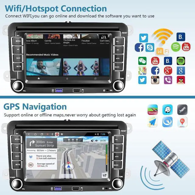 Alt view image 4 of 6 - 2G+64G Android for VW Jetta Seat Passat Tiguan CC Golf Skoda Double Din Car Stereo with Wireless Carplay/Android Auto 7 Inch HD Touchscreen Head Unit