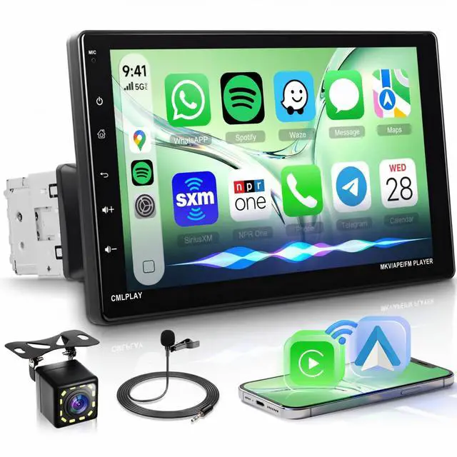 Main image of 9 Single Din Car Stereo Wireless CarPlay Android Auto Detachable Touchscreen, Car Radio with Bluetooth 5.0 Mirror Link FM/EQ USB/AUX/TF/SWC/MIC Car Audio Receiver Backup Camera