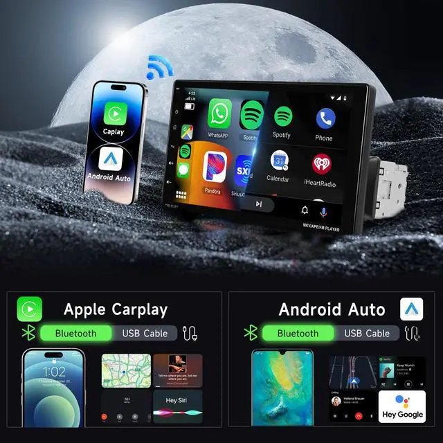 Alt view image 2 of 6 - 9 Single Din Car Stereo Wireless CarPlay Android Auto Detachable Touchscreen, Car Radio with Bluetooth 5.0 Mirror Link FM/EQ USB/AUX/TF/SWC/MIC Car Audio Receiver Backup Camera