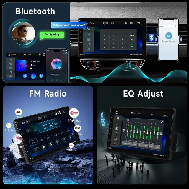 Alt view image 4 of 6 - 9 Single Din Car Stereo Wireless CarPlay Android Auto Detachable Touchscreen, Car Radio with Bluetooth 5.0 Mirror Link FM/EQ USB/AUX/TF/SWC/MIC Car Audio Receiver Backup Camera