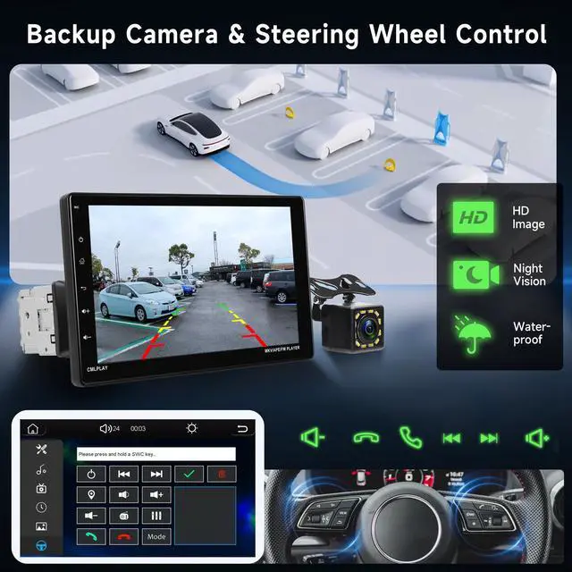 Alt view image 5 of 6 - 9 Single Din Car Stereo Wireless CarPlay Android Auto Detachable Touchscreen, Car Radio with Bluetooth 5.0 Mirror Link FM/EQ USB/AUX/TF/SWC/MIC Car Audio Receiver Backup Camera