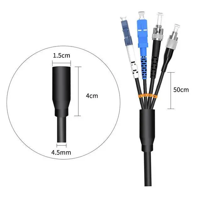 Alt view image 3 of 3 - 100ft 30Meters ST to ST Outdoor Armored 4 Core 9/125 SM Fiber Optic Cable Jumper Optical Patch Cord Singlemode ST-ST