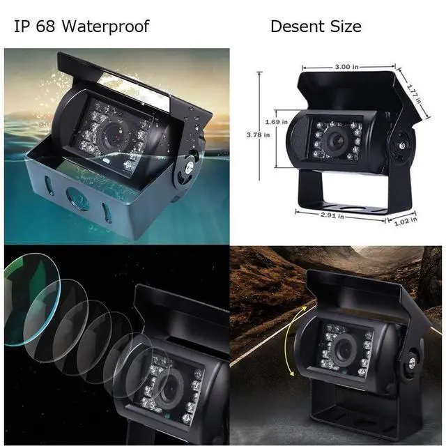 Alt view image 2 of 6 - Vehicle Backup Camera 9 Inch 4 Split Monitor+ 4 Cameras with Front & Rear View Camera 18 IR Night Vision Waterproof Auto Camera with 2x33 ft and 2x65 ft Cables for RV, Trailer, Bus,Trucks