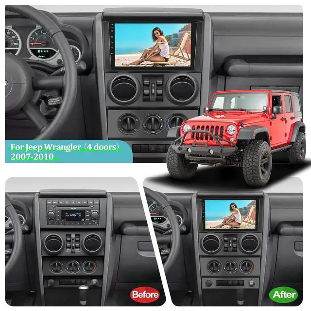 Alt view image 2 of 6 - for Jeep Wrangler (4 Doors) 2007 2008 2009 2010 with Wireless Apple Carplay and Android Auto, 2+32G 9 Inch Touchscreen Android Car Radio, DSP/GPS/WiFi + AHD Backup Camera and Mic