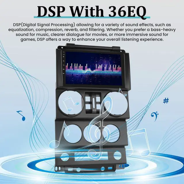 Alt view image 6 of 6 - for Jeep Wrangler (4 Doors) 2007 2008 2009 2010 with Wireless Apple Carplay and Android Auto, 2+32G 9 Inch Touchscreen Android Car Radio, DSP/GPS/WiFi + AHD Backup Camera and Mic