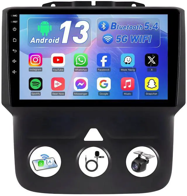 Main image of 4GB RAM+64GB ROM Car Radio for Dodge Ram 1500 2500 2013-2018: 9-Inch 1280 * 800 IPS Touchscreen Upgrade Stereo with Wireless Carplay Android Auto 1080P Backup Camera Bluetooth 5.4 GPS 5G WiFi SWC FM