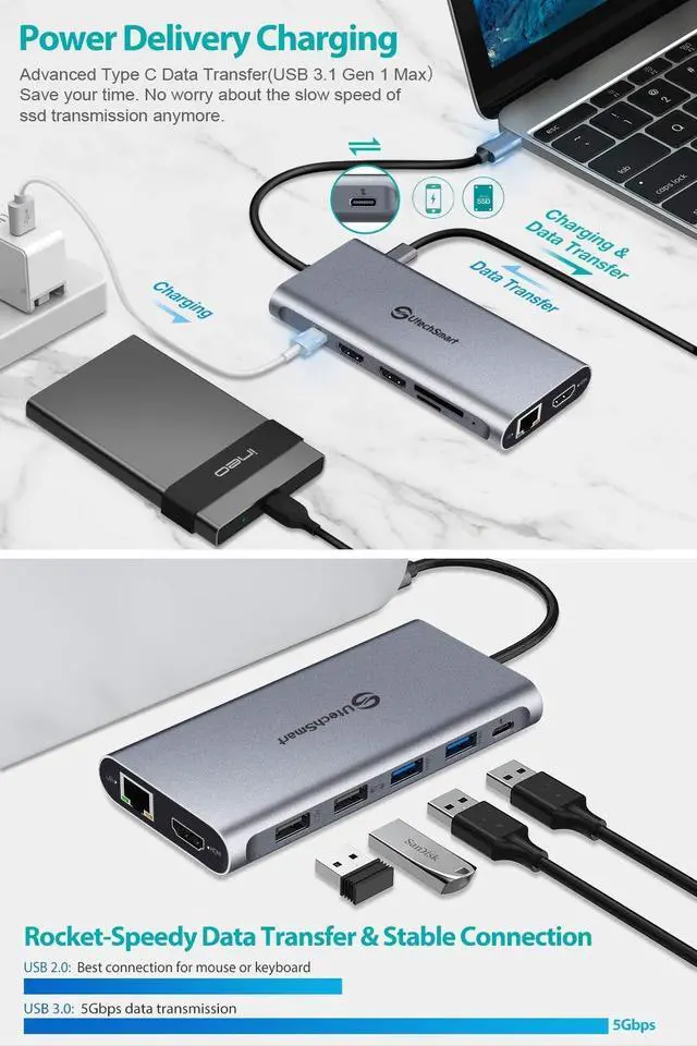 Alt view image 6 of 6 - USB C Hub, 3 HDMI Docking Station Triple Display 12 in 1 USB C Laptop Adapter with 4K HDMI PD3.0 SD TF Card Reader Gigabit Ethernet for MacBook Pro/Air/M1/M2 & Windows
