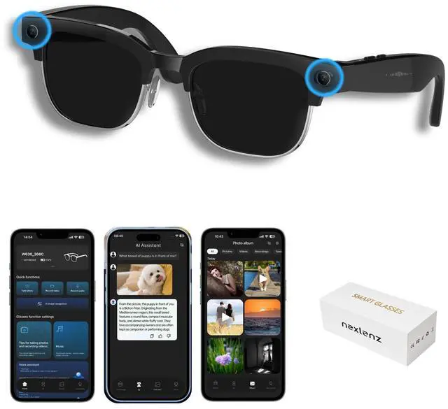 Main image of AI Smart Camera Glasses with Sunglass Lenses, 8MP Hands-Free POV Photo & Video Recording, Object Recognition & Translation, Open-Ear Bluetooth Audio & Calls, IP65 for Outdoor Daily Wear