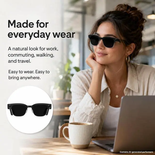 Alt view image 2 of 6 - AI Smart Camera Glasses with Sunglass Lenses, 8MP Hands-Free POV Photo & Video Recording, Object Recognition & Translation, Open-Ear Bluetooth Audio & Calls, IP65 for Outdoor Daily Wear