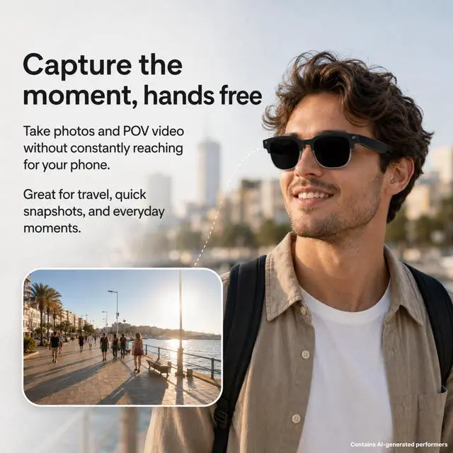 Alt view image 3 of 6 - AI Smart Camera Glasses with Sunglass Lenses, 8MP Hands-Free POV Photo & Video Recording, Object Recognition & Translation, Open-Ear Bluetooth Audio & Calls, IP65 for Outdoor Daily Wear